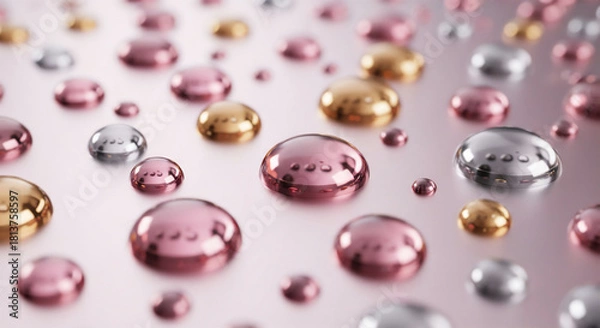 Obraz ローズゴールドとシルバーのメタリックドロップ　上品で高級感のある抽象背景
