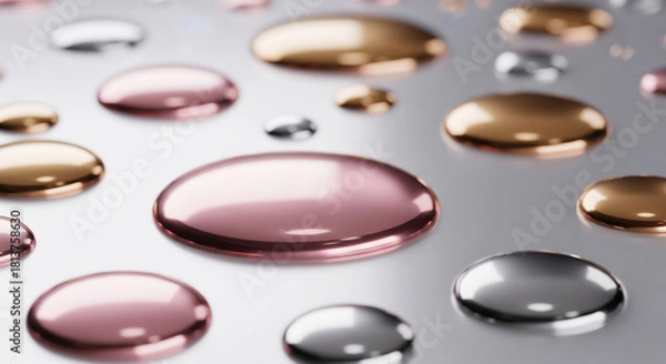 Obraz 金属のように輝く液体の滴　メタリックカラーの抽象背景
