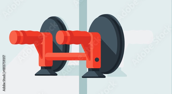 Obraz A flat vector illustration of a red and black double suction cup glass lifter tool.