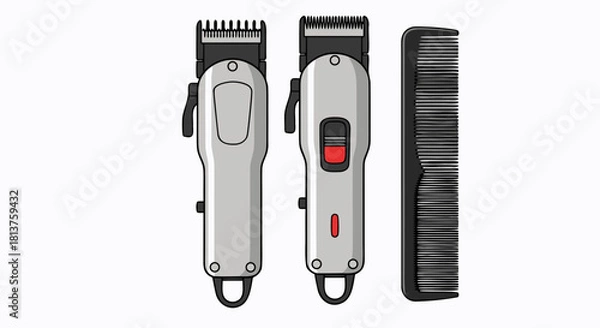 Obraz Vector illustration of professional barber tools including electric hair clippers and a comb.