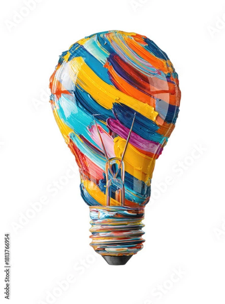 Fototapeta Vibrant, artistic lightbulb with colorful paint strokes on a black background