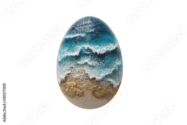 Fototapeta Realistic egg sculpture with a beach and ocean wave scene