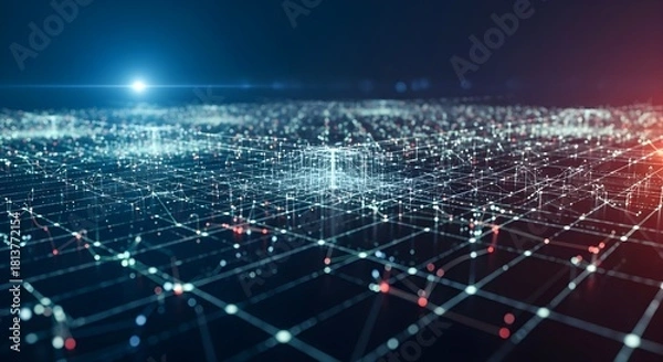Fototapeta Abstract Digital Data Network Grid - Global Communication or Big Data Visualization Conce