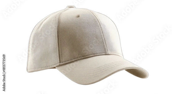 Fototapeta Plain, light-colored, baseball-style cap, isolated on a dark background