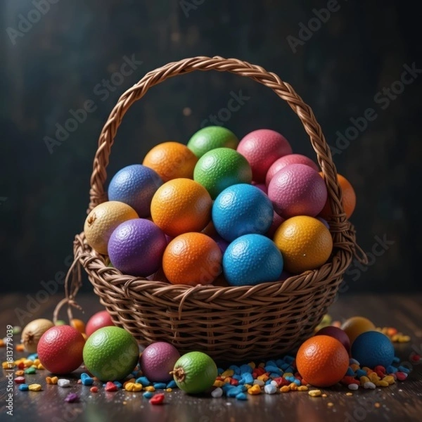 Fototapeta Plate of assorted donuts with glass of milk in funny cartoon breakfast character style
