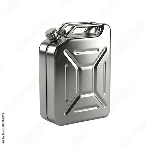 Obraz A metallic jerry can fuel container with a distinctive ribbed design isolated on transparent background