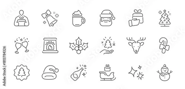 Obraz Christmas icons set. Winter holidays decoration vector linear symbols set. New Year concept
