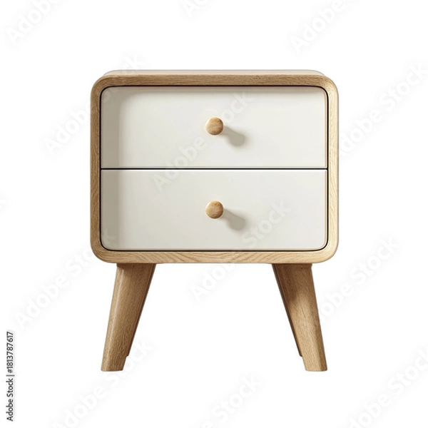 Obraz Modern wooden nightstand with two white drawers and rounded corners on black