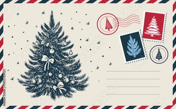 Obraz Christmas postcard with tree, New Year card	
