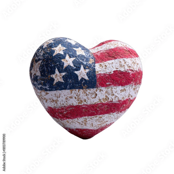 Fototapeta Heart-shaped stone painted with the United States flag pattern, textured
