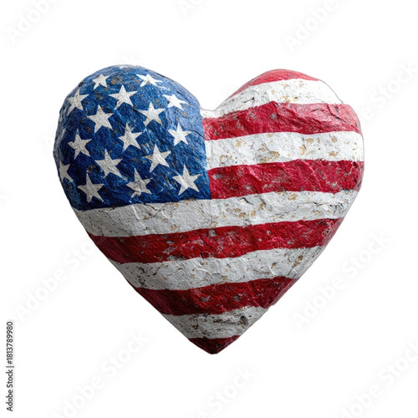 Fototapeta A textured heart shape adorned with the stars and stripes of a national flag