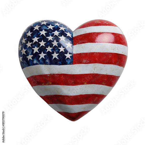 Fototapeta Textured heart shaped object with American flag design against black background