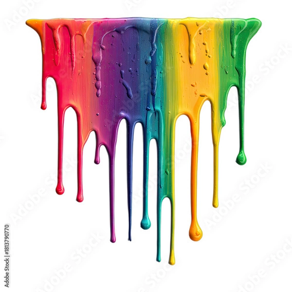 Fototapeta Vibrant, thick paint drips in a rainbow of colors, appearing to melt downwards