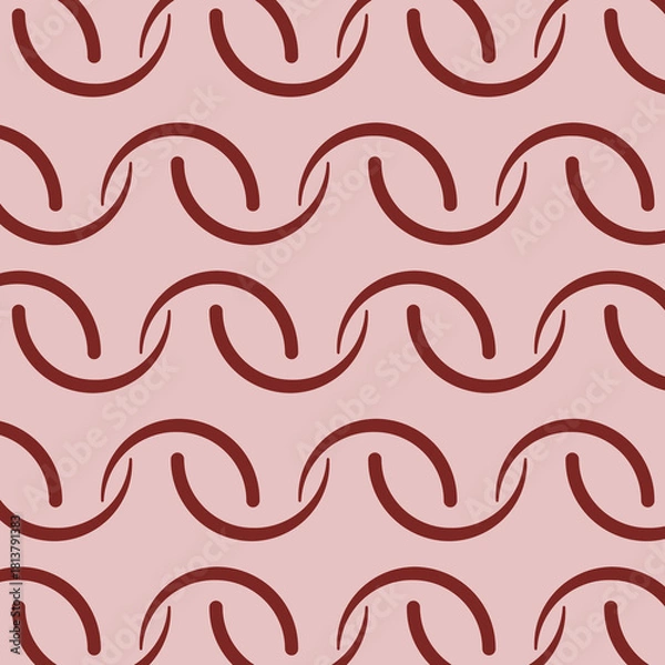 Fototapeta Vector seamless pattern resembles a cotton or linen textile background, featuring abstract red-brown semi-circular shapes on a soft pink base, suitable for fashion, home decor, or fabric design.