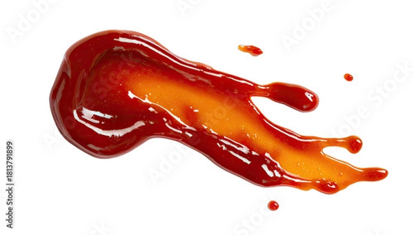 Fototapeta A glossy, red liquid splatters and drips across a dark background