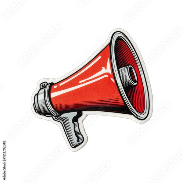 Fototapeta A stylized, red, vintage-looking megaphone with bold outlines and shading