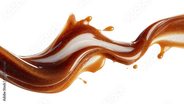 Fototapeta Viscous, glossy liquid splashes and drips dynamically, creating curves