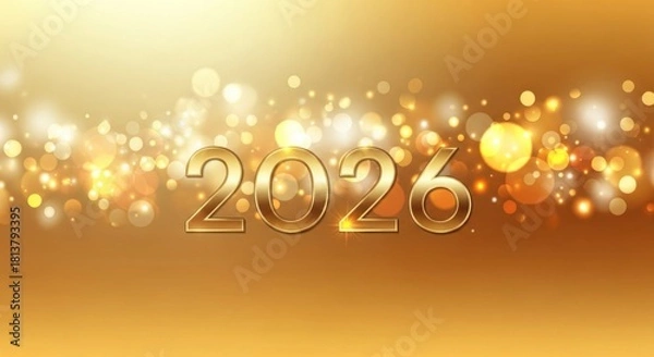Fototapeta Golden 2026 year festive background with bokeh lights.