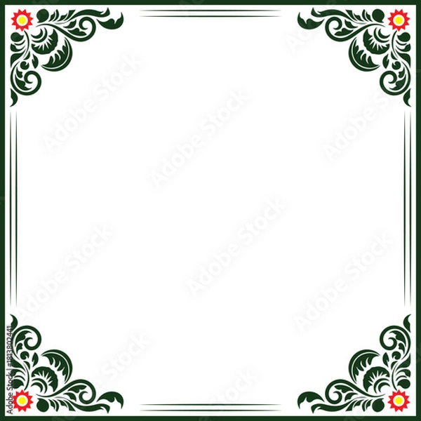 Fototapeta Elegant Floral Corner Frame with Traditional Scrollwork