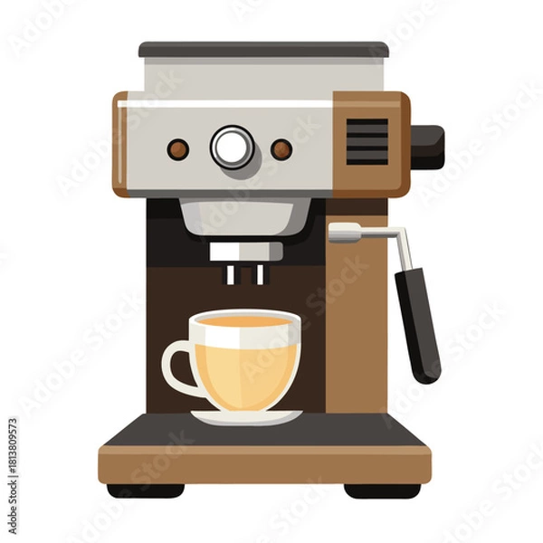 Fototapeta Coffee machine vector Illustration on white background. Flat coffee maker with coffee cup, front view 