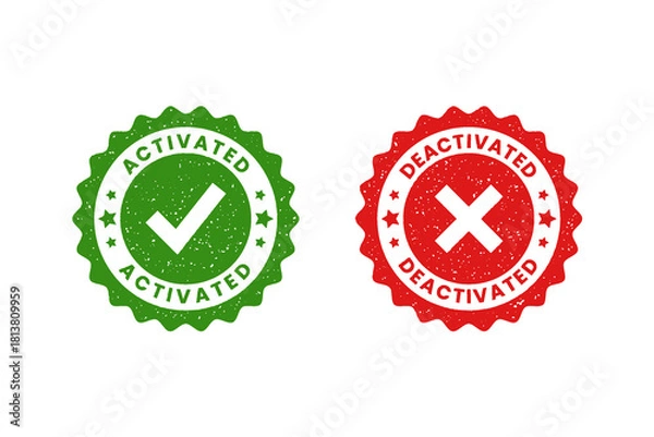 Fototapeta Set of Activated and Deactivated Rubber Stamps for Office and Administrative Use