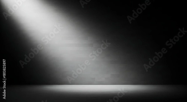 Obraz Dark room with a single spotlight illuminating a brick wall beam