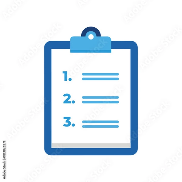 Fototapeta Clipboard with Numbered List Icon, Flat Vector Symbol for Task Management and Planning on White Background