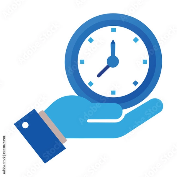 Fototapeta Hand Holding Clock Icon, Time Management and Productivity Symbol in Flat Design on White Background