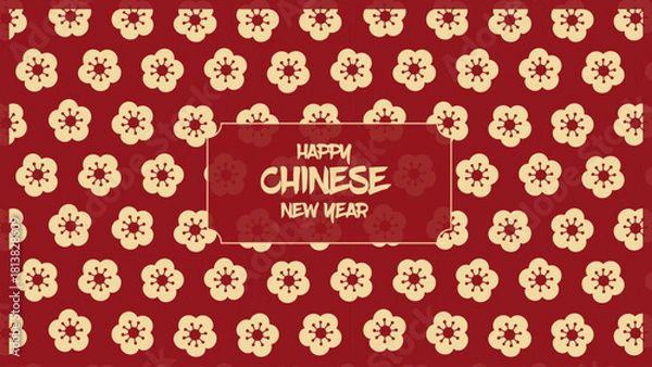 Obraz Floral Chinese New Year Greeting Poster with Seamless Plum Blossom Pattern
