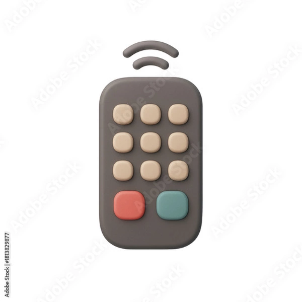 Obraz STYLE 3D render, A remote control icon with rounded buttons and infrared signal, muted tones, isolated on a transparent background