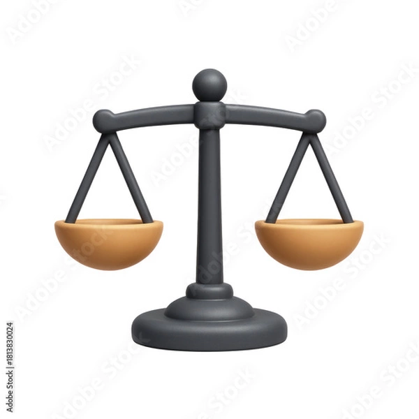 Obraz STYLE 3D render, A balance scale icon representing fairness, dark gray and soft bronze, isolated on a transparent background