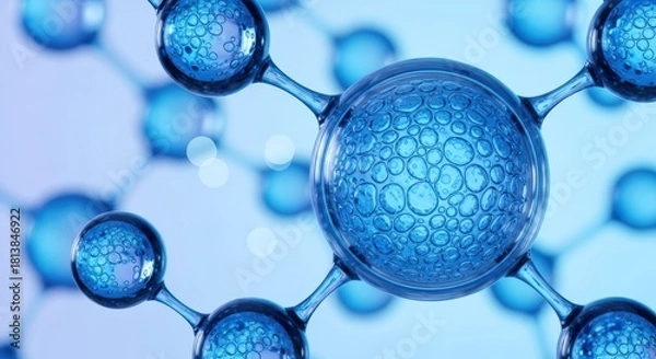 Obraz Dynamic blue molecular network illustrates cellular structure, representing cutting-edge biotechnology, scientific research, and innovative health or beauty treatments