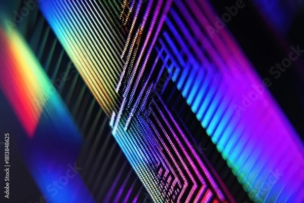 Obraz Abstract Geometric Pattern With Rainbow Hues And Light Effects On Black Background