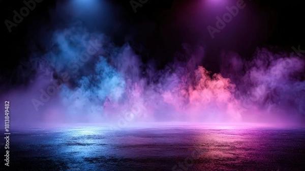 Obraz Abstract Neon Vaporous Scene With Reflective Surface and Dark Background