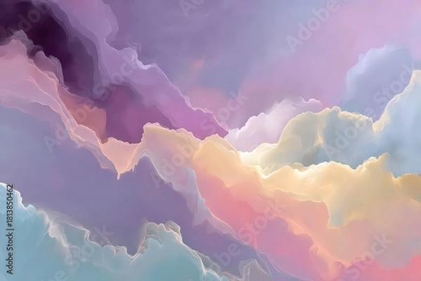 Obraz Abstract Watercolor Cloudscape Displaying Pastel Hues and Textured Details