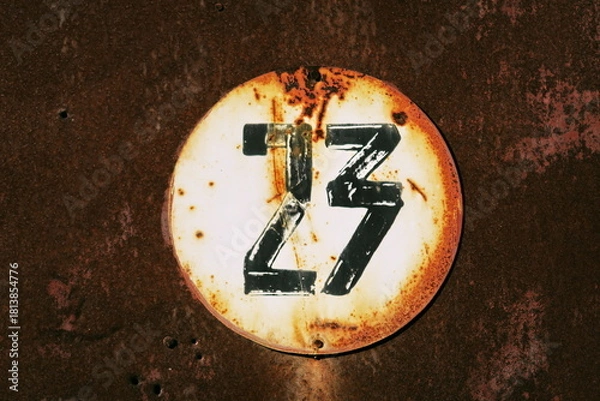 Fototapeta Vingt trois. Numéro 23. Plaque de numéro de rue sur fond rouillé.