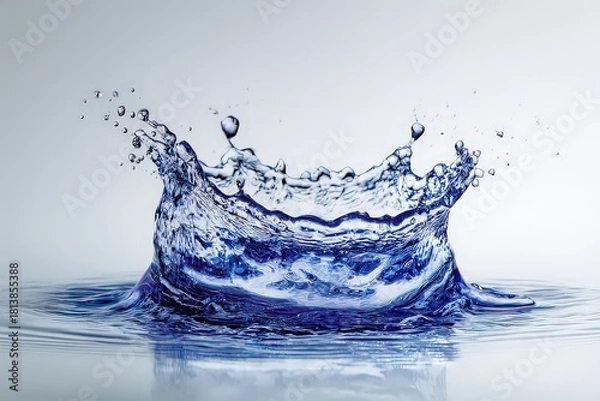 Obraz Dynamic Water Crown Explosion with Blue Hues against a Light Grey Backdrop