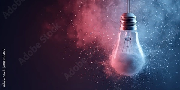 Fototapeta Illuminated Light Bulb with Glitter and Smoke on Black Background