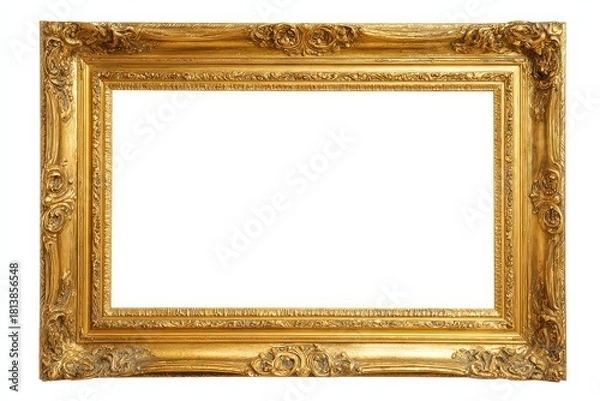 Fototapeta Ornate Gold Picture Frame Isolated On White Background