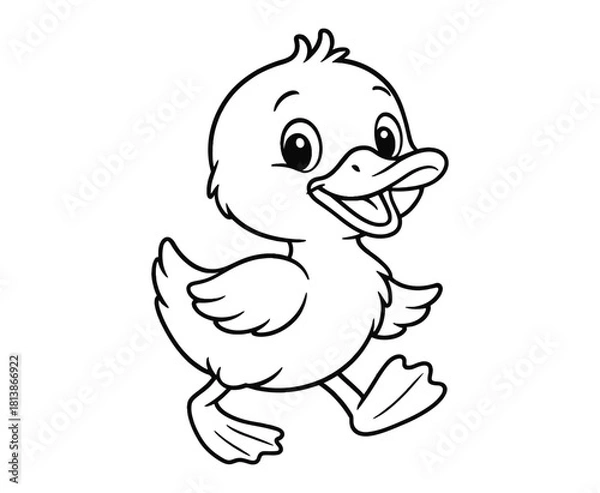 Fototapeta Cheerful little duckling walking happily design bird coloring page vector draw