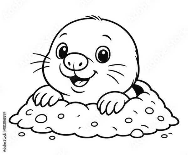 Fototapeta Mole coming out of Hole Cartoon Character Vector Illustration Coloring Page