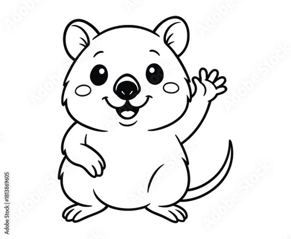 Fototapeta Cute Quokka Cartoon Vector Illustration Waving Hand Happy Expression