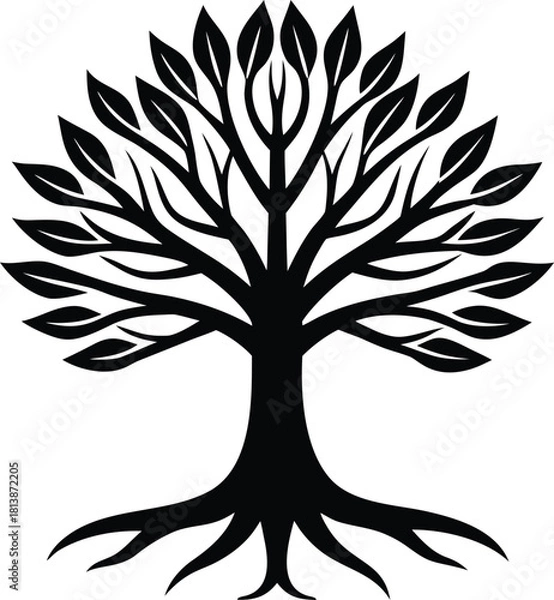 Obraz Stylized Tree of Life with Roots and Leaves Vector Illustration

