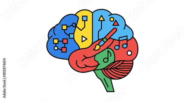 Obraz Colorful Human Brain Illustration Representing Complex Thought and Data Processing.