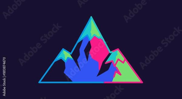 Obraz Colorful mountain range illustration with vibrant hues and geometric design.