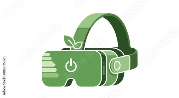 Obraz Eco-Friendly Virtual Reality Headset with Green Leaf and Power Button.