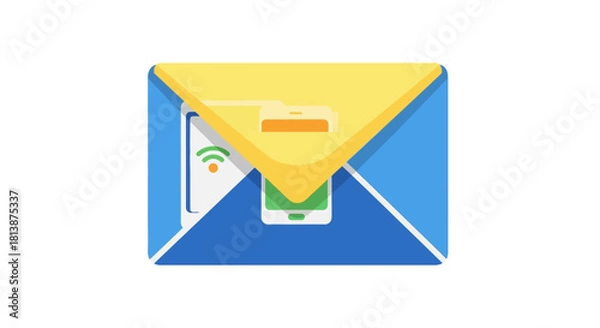 Obraz Envelope with Smartphone and Wi-Fi Symbol - Digital Communication Concept.