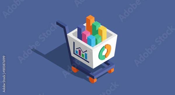 Obraz Shopping cart filled with colorful business data analysis charts.