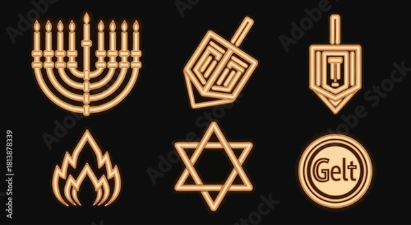 Fototapeta Hanukkah Light-Bar Icons — Parallel Bar Geometric Flat Vector Set