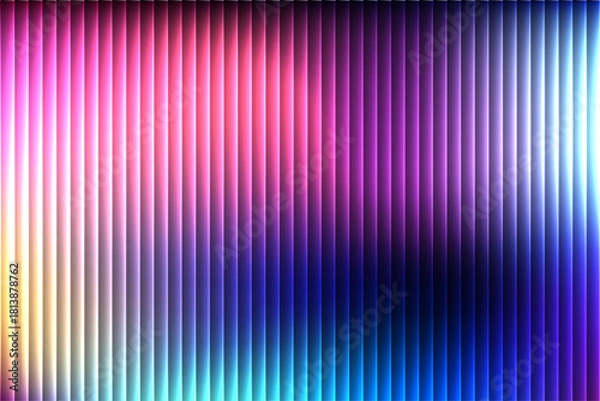 Fototapeta Futuristic Multicolored Light Grid – Vertical Neon Stripes with Vivid Color Transition and Soft Glow – Ideal for Music Visualizers, Stream Graphics, or Tech-Themed Presentations